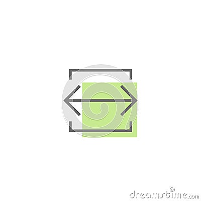 Vector icon. Two thin black opposite horizontal arrows in box isolated on white Vector Illustration