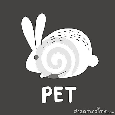 Vector icon of a white hare rabbit pet cute logo of a pet shop on a dark gray background Stock Photo