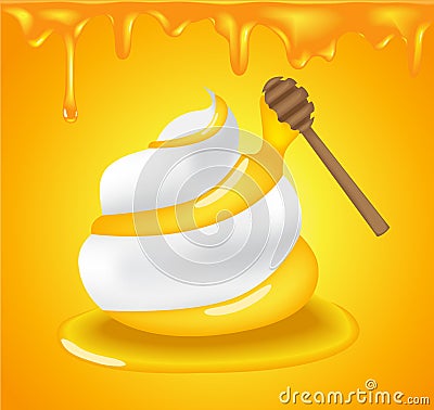 Vector icon White moisturizer and collagen Foam Cream Mousse Soap Lotion , add golden honey Vector Illustration