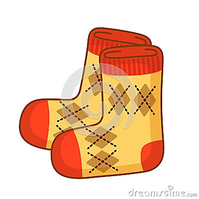 Vector icon winter socks. Funny element in a cartoon style Vector Illustration