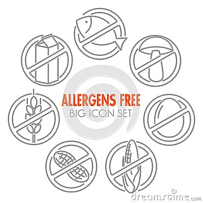 Vector icons for allergens free products Vector Illustration