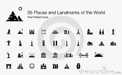 Famous Places of Interest and Landmarks around the World. Vector Illustration