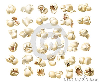 Vector icons of fluffy macro popcorn in a realistic style Vector Illustration