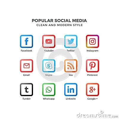 Vector icons of popular social media in clean and modern style Vector Illustration