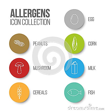 Vector icons set for allergens Vector Illustration