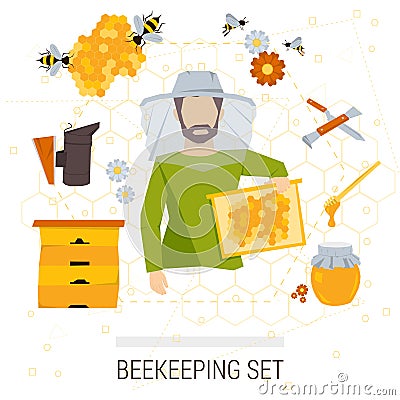 Vector icons set of beekeeping products. Vector Illustration
