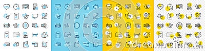 Vector icons set of Cyber attack, Seo phone and Head line icons. For web app. Vector Stock Photo