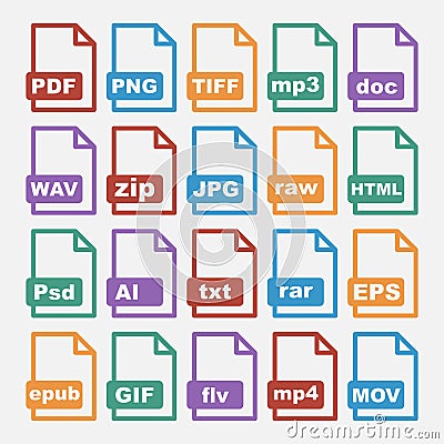 Vector icons set of digital file formats Vector Illustration