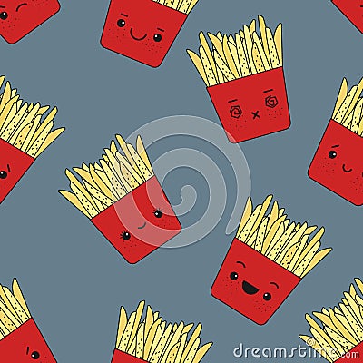 vector seamless pattern of emotional fries Stock Photo