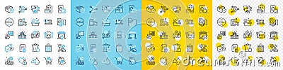 Vector icons set of Hand washing, Scroll down and Phone puzzle line icons. For web app. Vector Stock Photo