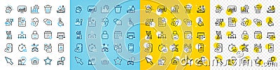 Vector icons set of Microscope, Restructuring and Cash transit line icons. For web app. Vector Vector Illustration