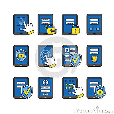 Vector icons set of mobile security. Vector Illustration