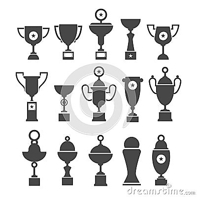 Vector icons set of silhouette sport award cups. Stock Photo