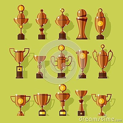 Vector icons set of silver sport award cups. Stock Photo