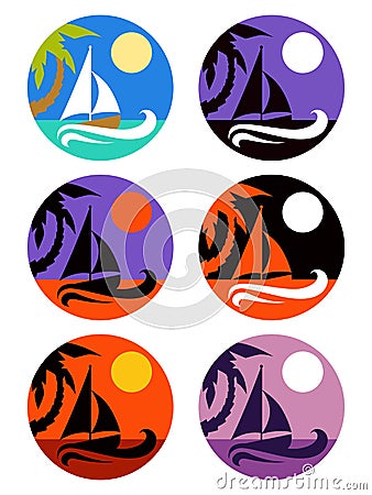 Vector icons set of tropical marine landscape Vector Illustration