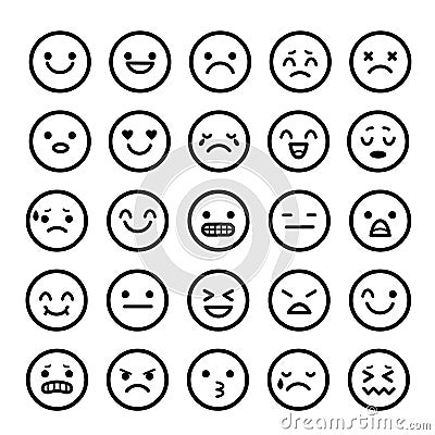 Vector icons of smiley faces emotion Cartoon Vector Illustration