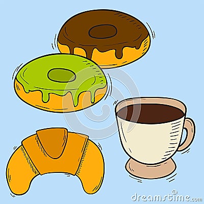 Vector icons sweet fast food hand drawn restaurant breakfast cake design kitchen unhealthy dessert Vector Illustration