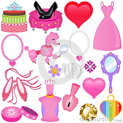 Vector Icons : Sweet Pink Princess Set for Diva Stock Photo