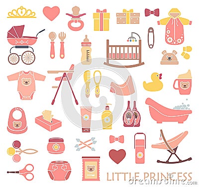 Newborn girl. Vector icons Vector Illustration