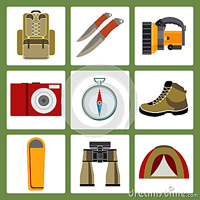 Vector icons on the theme of tourism Vector Illustration