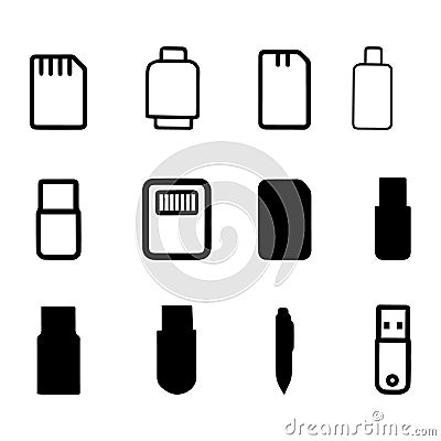Vector Icons of Various Memory Storage Devices Vector Illustration
