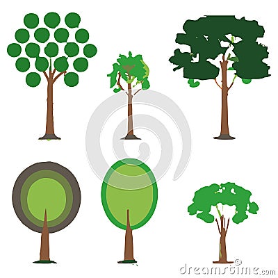 Vector Icons Of Various Types Of Trees Showing In Summer Vector Illustration