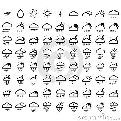 Vector icons. Weather simple icons. Web. Vector Illustration