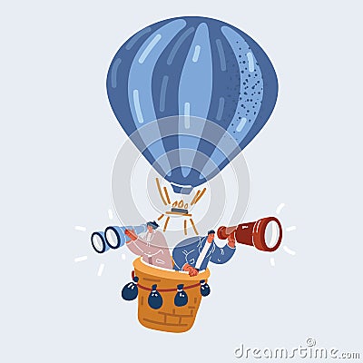 Vector illuatration of balloon and business people to search in air. Team fly with ballon use tellescope to searching Vector Illustration