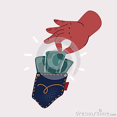 Vector illuatration of Pick pocketing. hand stealing money from victim's pocket, financial crime Vector Illustration
