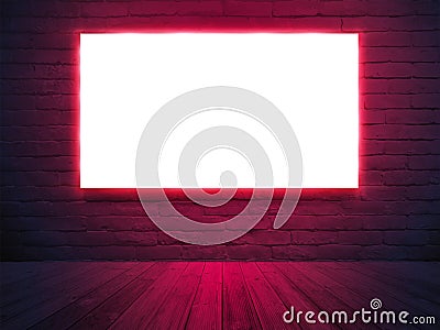 Vector Illuminated light box screen with on brick wall background, neon lighting Vector Illustration
