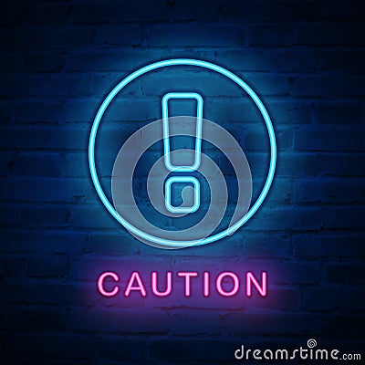 Vector illuminated neon light icon sign exclamation notation caution Vector Illustration