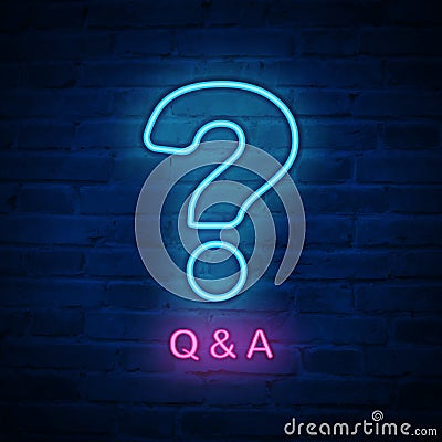 Vector illuminated neon light icon sign question notation Vector Illustration