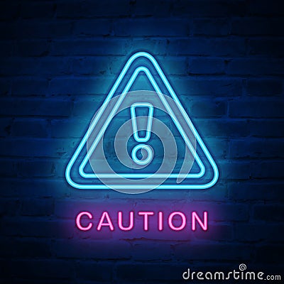 Vector illuminated neon light icon sign triangle caution Vector Illustration