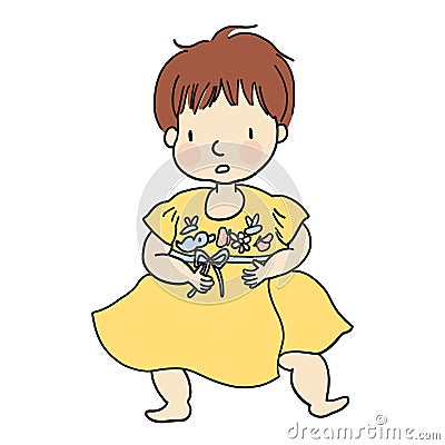 Vector illusion of innocent toddler learning to sit on floor. Vector Illustration