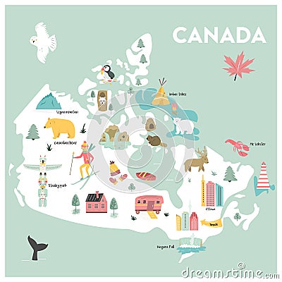 Vector illustrated cartoon map of Canada Vector Illustration