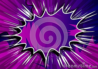 Comic book background with big purple explosion bubble. Vector Illustration