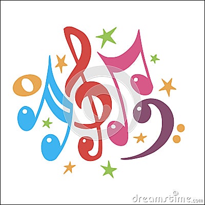 Vector Illustration of an Abstract Background with Colorful Music notes. Vector Illustration