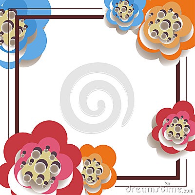 Vector illustration of abstract background out of the frame and paper flowers Cartoon Illustration