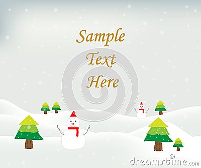 Vector illustration of abstract christmas greeting card with snowman and chistmas trees. Design for merry christmas. Vector Illustration