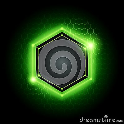 Vector illustration abstract modern metal cyber technology background with poly hexagon pattern and green light Vector Illustration