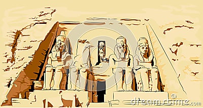 Vector illustration of Abu Simbel Egypt.Temple in rock Vector Illustration