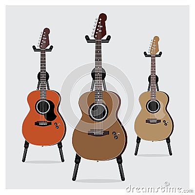 Vector Illustration Acoustic Electric Guitar set with Stand Vector Illustration