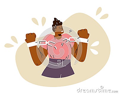 Vector illustration activist with clenched fists breaks the handcuff chain in solidarity against discrimination Vector Illustration