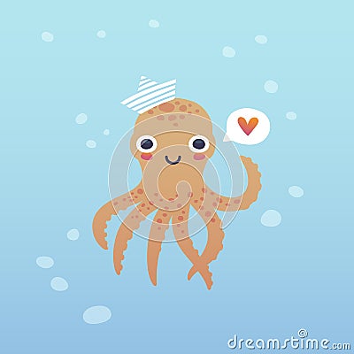 Adorable octopus character Cartoon Illustration