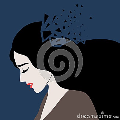 Vector illustration of an adult woman broken into many fragments which showing the mental health problems Vector Illustration