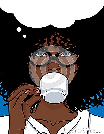 Vector illustration of African American type woman face with glasses and curly hair. Vector Illustration