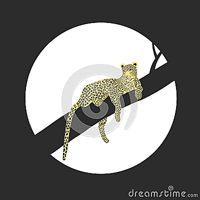 Vector illustration of african leopard - hand drawn retro vintage poster design. Panther animal portarit Vector Illustration