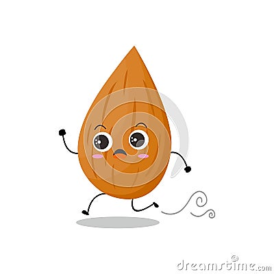 Vector illustration of almond character with cute expression, emoticon, kawaii, run, panic Vector Illustration