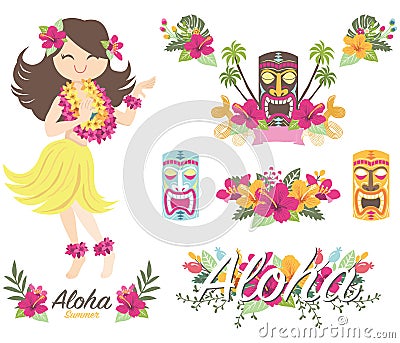 Aloha Floral Flamingo Vector Illustration