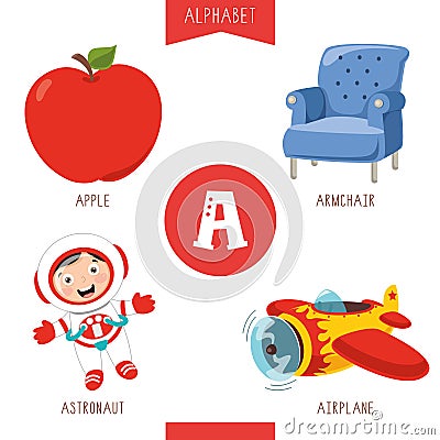 Vector Illustration Of Alphabet Letter A And Pictures Vector Illustration